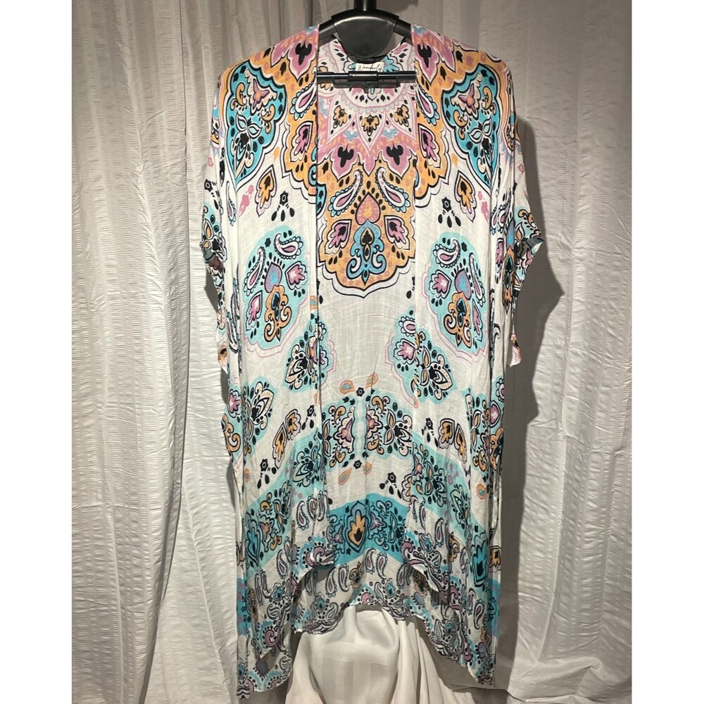 Wonderly Womens One Size Paisley Medallion Kimono Duster Boho Viscose Topper